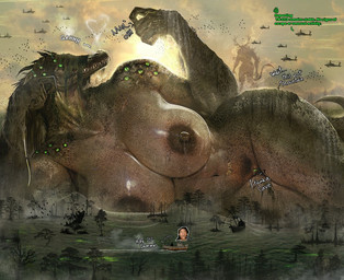 aircraft ambiguous_gender anthro areola big_breasts boat breasts brown_areola brown_nipples claws female female_focus genitals green_eyes group helicopter huge_breasts huge_thighs larger_female macro multi_eye nipples non-mammal_breasts non-mammal_nipples partially_submerged plant size_difference solo_focus swamp thick_thighs vehicle vulva water watercraft wet wide_hips netxart human kaiju mammal marine monster reptile scalie