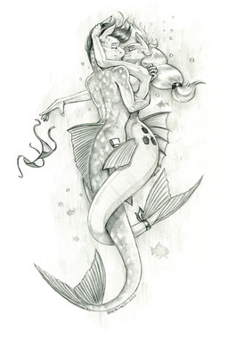 anthro bikini bikini_top breasts bubble clothing cutie_mark discarded_clothing duo eyes_closed female hair hug kissing long_hair male male/female nude romantic split_form swimwear two-piece_swimsuit baron_engel friendship_is_magic hasbro my_little_pony applejack_(mlp) fan_character aquatic earth_pony equid equine horse mammal merfolk pony 2023 graphite_(artwork) hi_res monochrome traditional_media_(artwork)
