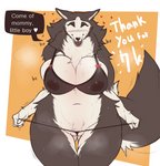 2021 anthro areola arm_tuft big_areola big_breasts big_tail black_claws black_nose blush bodily_fluids border bra breasts breath canid canine canis chest_tuft claws cleavage clothed clothing clothing_pull crotch_tuft curvy_figure dialogue digital_media_(artwork) domestic_dog elbow_tuft english_text engrish eyes_closed female fluffy fluffy_tail fur genital_fluids genitals gloves_(marking) grey_body grey_fur heart_symbol hi_res hip_tuft huge_breasts husky inverted_nipples josun looking_at_viewer mammal markings mature_anthro mature_female mommy_kink mostly_nude multicolored_body multicolored_fur navel neck_tuft nipples nordic_sled_dog open_mouth orka_(josun) panties panting panty_pull pink_nipples pussy ribbons simple_background smile snout solo speech_bubble spitz standing sweat tail talking_to_viewer teeth text thick_thighs thigh_gap thong tongue translucent translucent_bra translucent_clothing translucent_underwear tuft two_tone_body two_tone_fur underwear underwear_pull vaginal_fluids voluptuous white_body white_border white_fur wide_hips yellow_background