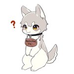 collar fur grey_body grey_fur male question_mark simple_background solo text white_background white_body white_fur yellow_eyes nijisanji vtuber suzuki_masaru canid canine canis mammal wolf japanese_text translation_request