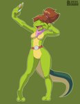 2_toes anthro barefoot biped breasts featureless_breasts feet female female_anthro genitals pussy raised_arm selfie solo toes renabu teenage_mutant_ninja_turtles mona_lisa_(tmnt) lizard reptile scalie 2024 absurd_res hi_res