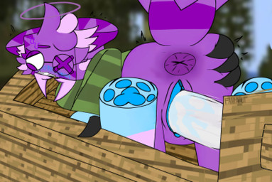 1_eye anthro anus background_image blue_paws blue_vulva boat bodily_fluids bottomless butt butt_grab claw_fingers clenched_teeth clothed clothing detailed_anus dildo dildo_in_vagina dildo_insertion doggystyle ears_down female female_penetrated footwear from_behind_position fucking_machine fur genitals halo hand_on_butt looking_at_viewer looking_back looking_back_at_viewer machine no_pupils outside penetration pink_body pink_fur pivoted_ears pixelated purple_body purple_fur scared sex sex_toy sex_toy_in_vagina sex_toy_insertion shake_lines shaking shark_tail socks solo stripes sweat sweatdrop sweater teeth teeth_showing topwear vaginal vaginal_penetration vehicle vulva watercraft white_eyes wood worried fantafur microsoft minecraft minecraft_sheep_fucker mojang xbox_game_studios lychee_(fantafur) angel aquatic felid fish hybrid mammal pantherine shark tiger cel_shading flat_colors hi_res line_art shaded