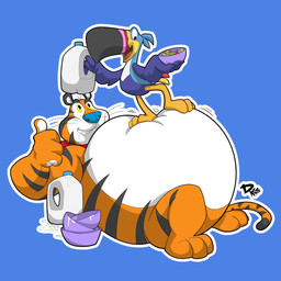 3_toes anthro belly big_belly bloated cereal duo feet food gesture hand_gesture male male/male mascot milk overweight smile standing_on_belly thumbs_up toes dkmate1 fatsomon froot_loops frosted_flakes kellogg's tony_the_tiger toucan_sam avian bird felid mammal pantherine tiger toucan 1:1 2019 absurd_res digital_media_(artwork) hi_res