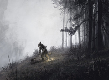 ambiguous_gender anthro clothed clothing digging forest fully_clothed grass hole_(pit) lamp lantern ominous outside plant shovel solo standing tools tree kenket avian 2014 digital_media_(artwork) full-length_portrait monochrome portrait restricted_palette