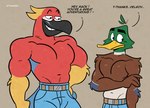 anthro anthrofied bottomwear clothed clothing compliment denim denim_bottomwear denim_clothing duo jeans male muscular muscular_male pants topless tadaoardo illumination_entertainment migration_(movie) delroy_(migration) mack_mallard_(migration) anatid anseriform avian bird duck parrot hi_res