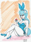 5_fingers anthro armwear blue_bow_tie blue_clothing blue_ears blue_footwear blue_hair blue_high_heels blue_leotard blue_shoes blue_tail bow_tie breasts bunny_costume cleavage clothed clothing collar costume detached_sleeves easter_egg egg eyelashes eyeliner fake_ears fake_rabbit_ears female fingers footwear fur glistening glistening_hair hair high_heels holding_easter_egg holding_egg holding_object holidays leotard looking_at_viewer makeup open_mouth open_smile shirt_collar shoes sitting smile smiling_at_viewer solo strapless_clothing strapless_leotard tail white_body white_collar white_fur white_sleeves newyorkx3 easter hasbro my_little_pony fan_character midnite_dancer equid equine horse mammal 2025 absurd_res dated hi_res marker_(artwork) signature traditional_media_(artwork)