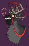 angry antlers black_body black_fur eyebrows feral fur furrowed_brow furrowed_eyebrows grey_antlers grey_body grey_eyebrows grey_fur gums horn male male_feral multicolored_body multicolored_fur pink_gums pupils purple_background reins simple_background slit_pupils smoke smoke_from_nose snarling solo teeth thick_eyebrows yellow_eyes beastofeuthanasia deer mammal new_world_deer reindeer 2020 bust_portrait digital_drawing_(artwork) digital_media_(artwork) flat_colors hi_res portrait