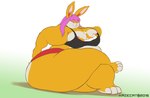 anthro areola belly big_belly big_breasts big_butt bra breasts butt cleavage clothed clothing feet female fur hair huge_belly huge_breasts huge_butt inside_clothing male male/female mostly_nude nipples obese obese_anthro obese_female orange_body orange_fur overweight overweight_anthro overweight_female paws pink_hair rabbit_ears simple_background smile thick_thighs underwear kazecat jiggly_(kazecat) ozzifoxy canid canine fox lagomorph leporid mammal rabbit 2016