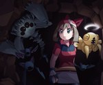 ambiguous_gender cave claws clothed clothing creepy darkness duo fangs female feral floating glowing glowing_eyes glowing_halo group halo headgear headkerchief headwear holding_object holding_pokeball husk inside kerchief on_ceiling pokeball premier_ball red_headkerchief red_kerchief rock segmented_tail sharp_teeth skeletal teeth underground vertical_mouth walking delatoid 2024_pokemon_gigaleak beta_pokemon_games nintendo pokemon pokemon_ruby_and_sapphire_beta may_(pokemon) armored_scorpion_(beta_pokemon) arthropod bat beta_pokemon_(species) beta_shedinja generation_1_pokemon ghost human insect mammal pokemon_(species) spirit zubat 2024 absurd_res dark_theme hi_res signature