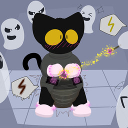 ambiguous_gender anthro blush clothed clothing diaper embarrassed feces group holidays magic pooping scatplay soiling solo_focus wand yellow_eyes ludis-luteo google google_doodle halloween magic_cat_academy momo_(google) domestic_cat felid feline felis ghost mammal spirit 1:1 2016 hi_res