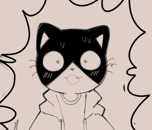anthro blush blush_lines clothed clothing flustered front_view fur grey_background jacket male shirt simple_background solo standing t-shirt topwear whiskers sushiamazing working_buddies! rufuta_hachitani domestic_cat felid feline felis mammal 2025 digital_media_(artwork) hi_res monochrome sketch
