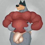 anthro balls_outline barazoku belly biceps big_belly big_bulge big_muscles blush briefs bulge claws clothing detailed_bulge frown fur genital_outline grey_background hand_on_belly huge_bulge male musclegut muscular muscular_anthro muscular_male narrowed_eyes pecs penis_outline simple_background solo standing sweater tight_clothing tight_underwear tighty_whities topwear tuft underwear white_briefs white_clothing white_underwear fleshformomo bluey_(series) bandit_heeler australian_cattle_dog canid canine canis cattledog domestic_dog herding_dog mammal pastoral_dog 2023 hi_res