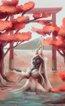 2021 anthro breasts canid canine clothed clothing day detailed_background digital_media_(artwork) female hair horn mammal outside partially_submerged sky solo vashaa white_hair