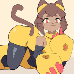 all_fours anthro ass_up big_butt biped brown_body brown_fur brown_hair butt clothed clothed_anthro clothed_female clothing cute_fangs eyewear eyewear_on_head fangs female female_anthro fur goggles goggles_on_head hair heart_symbol looking_at_viewer one_eye_closed pink_eyes seductive shaking_butt simple_background snout solo sparkles tail tan_body tan_skin teeth text thick_thighs whiskers white_background wide_hips wink winking_at_viewer rikkachan gameoverse glitch_productions kit_bodega domestic_cat felid feline felis mammal 1:1 2026 2d_animation animated animated_webp english_text frame_by_frame huge_filesize loop
