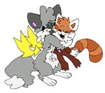 ailurid anthro cuddling duo fan_character fur grey_body grey_fur happy hi_res hybrid male mammal pachi_rizuu red_body red_fur red_panda simple_background smile smile_pretty_cure tongue tongue_out unknown_species white_body white_fur wings young young_anthro