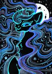 black_background crown female feral headgear horn looking_at_viewer moon simple_background solo star starry_hair wings stirren friendship_is_magic hasbro my_little_pony mythology princess_luna_(mlp) equid equine mammal mythological_creature mythological_equine winged_unicorn hi_res portrait traditional_media_(artwork)