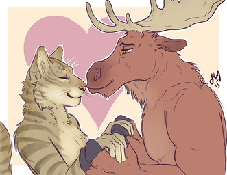 anthro duo female heart_symbol male male/female finalflight jay1743 deer domestic_cat felid feline felis mammal moose new_world_deer