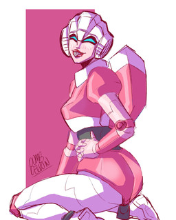 autobot blep blue_eyes butt female kneeling machine metallic_body not_furry pink_body tongue tongue_out dumbdelvon hasbro takara_tomy transformers arcee cybertronian humanoid robot robot_humanoid 2023 absurd_res hi_res