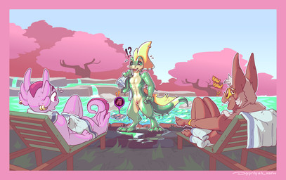 accident accidental_exposure animal_genitalia anthro black_sclera blush brown_body chair clothing day detailed_background digitigrade dripping ear_piercing ear_ring embarrassed external_gills eyewear furgonomics furniture furry-specific_piercing genital_slit genitals gesture gill_piercing gills green_body green_eyes group hand_gesture interrobang laughing_at_another lost_clothes lounge_chair male male/male outside penis penis_tip piercing pink_body pink_eyes plant pointing pointing_at_another pointing_at_penis ring_piercing sitting standing sunglasses surprised tail tenting towel tree trio wardrobe_malfunction water wet wet_body dyyrlysh windblown_(game) axolotl_leaper_(windblown) basilisk_leaper_(windblown) bat_leaper_(windblown) amphibian axolotl bat helmeted_lizard lizard mammal marine mole_salamander reptile salamander scalie 2025 absurd_res aliasing aseprite_(artwork) digital_drawing_(artwork) digital_media_(artwork) hi_res shaded