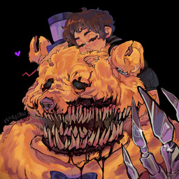 ambiguous_gender anthro bow_tie clothing duo fingers fur hat headgear headwear machine metal sharp_teeth sleeping sparkles teeth top_hat wire yellow_body yellow_fur psiirockin five_nights_at_freddy's five_nights_at_freddy's_4 scottgames crying_child_(fnaf) nightmare_fredbear_(fnaf) animatronic bear human mammal monster robot 1:1 2023 digital_media_(artwork) hi_res