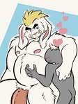 anthro big_dom_small_sub big_penis blonde_hair blush buckteeth butt crotch_tuft dominant duo floppy_ears fur genitals hair heart_symbol holding_partner holidays hug larger_anthro larger_male long_ears male male/male musclegut muscular muscular_anthro muscular_male nipples nude pecs penis pubes size_difference smaller_human smaller_male teeth tuft tusks white_body white_fur maverickk_(artist) easter easter_bunny human lagomorph leporid mammal rabbit 3:4 hi_res