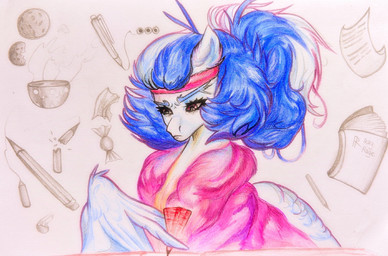 accessory blue_eyebrows blue_mane book candy closed_frown clothed clothed_female clothed_feral clothing coat cookie dessert ellipsis eyebrows eyelashes feathered_wings feathers female female_feral feral food frown fur furrowed_eyebrows hair headband light long_mane looking_down mane mouth_closed multicolored_mane paper pencil_(object) pink_clothing pink_coat pink_headband pink_topwear ponytail red_eyes serious_face solo steam text topwear two_tone_mane white_body white_fur white_mane white_wings wing_holding_object wings rayrage mythology fan_character rachel_rage equid equine mammal mythological_creature mythological_equine pegasus 2024 artist_name bust_portrait colored colored_pencil_(artwork) english_description half-length_portrait hi_res lighting portrait shaded traditional_media_(artwork)