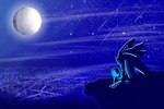 anthro full_moon glowing glowing_markings landscape landscape_background looking_at_moon male markings moon night rear_view shooting_star silhouette silhouetted_body sitting sky solo star starry_sky jumble-cube sega sonic_the_hedgehog_(series) silver_the_hedgehog eulipotyphlan hedgehog mammal 2017 blue_theme dark_theme digital_media_(artwork) digital_painting_(artwork) wallpaper