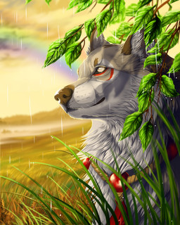 ambiguous_gender black_nose day detailed_background feral fur grey_body grey_fur outside raining sky solo whiskers wolfroad canid canine canis mammal wolf 2015 4:5 absurd_res digital_media_(artwork) headshot_portrait hi_res portrait