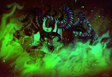 anthro beard claws clothing cross ear_tuft facial_hair fire fur goatee hair headgear headwear inferno male markings nurse pseudo_hair red_body red_fur simple_background solo teeth tentacle_hair tentacles tongue tongue_out tuft whisker_markings white_body white_fur cherrycandy lapfox_trax renard_queenston canid canine fox mammal