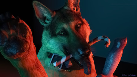 animal_genitalia black_body black_fur black_nose brown_body brown_fur candy candy_cane canine_genitalia claws collar dessert erection feet feral food foot_focus fur genitals holidays knot knotted_penis looking_at_viewer looking_pleasured male neon_lights pawpads paws penis solo spread_legs spreading teeth toe_claws tongue tongue_out blodrain new_year canid canine canis domestic_dog german_shepherd herding_dog mammal pastoral_dog hi_res