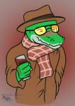 alcohol anthro beverage clothed clothing drunk fully_clothed hat headgear headwear male solo substance_intoxication trilby_(hat) wine philfox cregon alligator alligatorid crocodile crocodilian reptile scalie hi_res