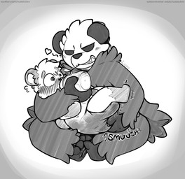 ageplay ambiguous_gender anthro baby_bottle big_diaper black_body black_ears black_eyes black_fur black_nose blush blush_lines bodily_fluids bottle carrying_another claws clothed clothing container diaper diaper_only diaper_squish drinking_milk duo feces finger_claws flying_sweatdrops fur gloves_(marking) hand_on_diaper heart_symbol holding_bottle holding_container holding_object leg_markings markings no_pupils plant_in_mouth roleplay sharp_teeth simple_background sitting smile socks_(marking) soiled_diaper soiling sound_effects spiral spiral_eyes sweat sweatdrop teeth text topless touching_diaper unclean_diaper used_diaper vibrating vowelless vowelless_sound_effect wearing_diaper ludis-luteo nintendo pokemon oscar_(lupinebear) bear generation_6_pokemon mammal pangoro pokemon_(species) 2024 hi_res monochrome signature url