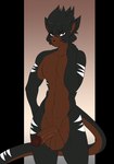 anthro balls biped black_body black_fur countershade_fur countershade_tail countershade_torso countershading fur genitals glans half-erect humanoid_genitalia humanoid_penis male penis solo tail munkeesgomu kay_(nezuruiart) felid feline mammal alpha_channel hi_res