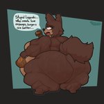 anthro arm_rolls back_rolls belly big_belly big_butt bodily_fluids breasts brown_body brown_fur burger butt clothed clothing fat_rolls female flabby flabby_arms flabby_butt flabby_legs food fur holding_food holding_object huge_butt huge_thighs leg_rolls morbidly_obese morbidly_obese_anthro morbidly_obese_female obese obese_anthro obese_female open_mouth overweight overweight_anthro overweight_female rear_view simple_background solo speech_bubble sweat sweaty_butt tail text thick_thighs catboyz beastars juno_(beastars) canid canine canis mammal wolf 1:1 absurd_res digital_media_(artwork) english_text hi_res