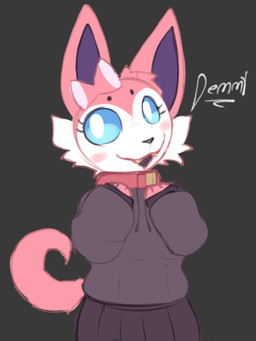 anthro anthrofied breasts clothed clothing collar female looking_at_viewer simple_background solo demmy kreivi_ruche nintendo pokemon eeveelution generation_6_pokemon pokemon_(species) sylveon 3:4 digital_media_(artwork) redraw
