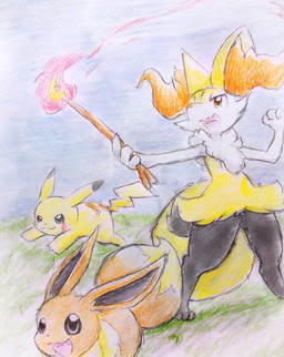 ambiguous_anthro ambiguous_feral ambiguous_gender anthro big_tail biped digitigrade dipstick_tail elemental_manipulation featureless_crotch feral fire fire_manipulation flat_chested front_view group holding_object holding_stick markings open_:3 open_mouth open_smile outside quadruped running simple_background smile snout standing stick tail tail_markings tongue trio eiroru nintendo pokemon braixen canid eevee generation_1_pokemon generation_6_pokemon mammal pikachu pokemon_(species) 2018 colored_pencil_(artwork) colored_sketch full-length_portrait graphite_(artwork) hi_res japanese_description portrait sketch traditional_media_(artwork) translated_description