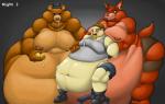 alternate_species anthro anthrofied bear belly big_belly bodily_fluids canid canine clothing drooling five_nights_at_freddy's force_feeding forced fox foxy_(fnaf) freddy_(fnaf) furrification gradient_background group hi_res huge_belly human hyper hyper_belly immobile male mammal moobs morbidly_obese morbidly_obese_male nipples obese obese_human obese_male overweight overweight_human overweight_male saliva scottgames simple_background studthekangaroo stuffing vore what_has_science_done wolfgerlion64