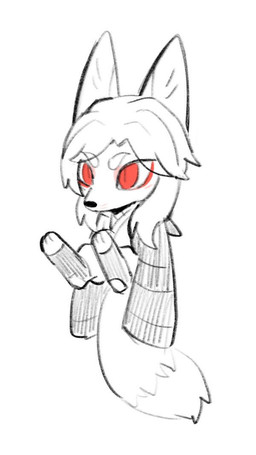 anthro clothed clothing digitigrade dipstick_tail eyebrow_through_hair eyebrows female hair markings pupils red_eyes simple_background slit_pupils solo tail tail_markings three-quarter_view topwear translucent translucent_hair unsigned asnnonaka kitsugawa_sakura canid canine fox mammal partially_colored nonbinary_(lore)