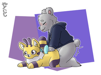 ambiguous_gender antennae_(anatomy) anthro blep blush claws clothing eyes_closed from_behind_position grinding hoodie humping kneeling masturbation motion_lines pawpads plushie plushie_humping plushophilia sex tail tail_grab tongue tongue_out topwear wings conditional_dnp yakukitsu mob_entertainment poppy_playtime cat-bee_(poppy_playtime) mystic_(ble) arthropod bear bee domestic_cat felid feline felis hybrid hymenopteran insect mammal hi_res