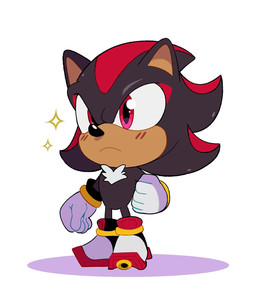 anthro black_body black_fur black_nose chibi clothing footwear fur gloves handwear male red_body red_eyes red_fur simple_background solo white_background hikariviny sega sonic_the_hedgehog_(series) shadow_the_hedgehog eulipotyphlan hedgehog mammal hi_res