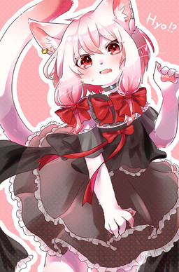 5_fingers accessory alternative_fashion anthro bangs biped blush bow_(feature) bow_accessory bow_ribbon choker clothing cute_fangs dipstick_ears dipstick_tail dotted_background dress ear_markings ear_piercing eye_through_hair eyebrow_through_hair eyebrows fangs female female_anthro fingers frilly frilly_clothing fur goth gothic_lolita grey_clothing grey_dress hair hair_accessory hair_bow hair_ribbon inner_ear_fluff j-fashion jewelry kemono lolita_(fashion) long_hair looking_at_viewer markings multicolored_body multicolored_ears multicolored_fur multicolored_hair necklace open_mouth outline pattern_background pawpads piercing pink_background pink_body pink_fur pink_hair pink_inner_ear pink_nose pink_pawpads pink_tail pink_tongue raised_hand raised_tail red_bow red_eyes red_tail_tip ribbons simple_background solo tail tail_markings teeth tongue translucent translucent_hair tuft two_tone_body two_tone_fur two_tone_hair two_tone_tail whiskers white_body white_fur white_hair white_tail white_whiskers kuro_kemo28 domestic_cat felid feline felis mammal 2021 digital_media_(artwork) portrait three-quarter_portrait
