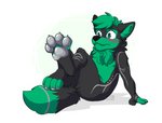 4_toes 5_fingers anthro biped black_body blush feet fingers foot_focus fur green_body green_fur male neck_tuft nervous nude pawpads paws silver_markings sitting solo toes tuft shepy_vilkavos canid canine canis mammal wolf hi_res