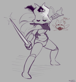 ambiguous_gender anthro arm_wraps blush cape clothing cracks dialogue duo exoskeleton eyes_closed featureless_crotch heart_symbol holding_object holding_weapon insect_wings male pose sparkles weapon wings wraps felino hollow_knight_(franchise) team_cherry felivessel arthropod vessel_(species) 2025 hi_res sketch