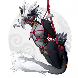 arms_tied bdsm bent_legs bit_gag bondage bound chastity_cage chastity_device collar collar_tag ear_piercing ear_ring flat_chastity_cage gag gagged genitals hair hands_behind_back hooved_toes hooves legs_tied looking_at_viewer male metal_chastity_cage navel nipple_clamp nipples orange_nipples orange_penis penis piercing restraints ring_piercing rope rope_bondage rope_harness solo suspension suspension_bondage tail wearing_chastity_cage wearing_chastity_device wearing_collar white_hair yellow_eyes wootersa mythology monochromius_(godafterdark) dragon kirin mythological_creature mythological_scalie scalie 1:1 2025 digital_drawing_(artwork) digital_media_(artwork) english_description hi_res