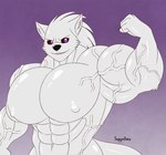 anthro big_biceps big_muscles big_pecs black_eyes huge_muscles hyper male milk_pecs muscular pecs pectober solo vein impious biceptember canid canine canis demon mammal wolf hi_res