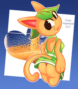 3_fingers anthro backless_clothing backless_dress black_eyes blue_border blue_text border butt clothed clothing dress eyelashes female fingers food fruit green_clothing green_dress green_hair hair handpaw iris leaf leaf_hair looking_at_viewer looking_back no_pupils open_mouth open_smile orange_body orange_ears orange_tail outline outside_border panties paws pink_inner_ear plant plant_hair pseudo_hair raised_clothing raised_dress rear_view red_clothing red_panties red_underwear simple_background smile solo tail teasing text thong underwear upskirt white_background funkys0da animal_crossing nintendo tangy_(animal_crossing) domestic_cat elemental_creature felid feline felis flora_fauna food_creature living_fruit mammal absurd_res english_text half-length_portrait hi_res portrait