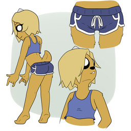anthro bottomwear butt clothing dolphin_shorts female hotpants shirt shorts solo tank_top topwear kamikiller adventure_time cartoon_network bronwyn_(adventure_time) bear canid canine hybrid mammal pup_(adventure_time) rainicorn 1:1 hi_res