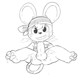 anthro anus balls blush butt chibi clothing erection genitals kerchief male penis solo spread_legs spreading oob animal_crossing nintendo rod_(animal_crossing) house_mouse mammal mouse murid murine rodent hi_res monochrome