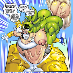 aggressive anthro big_butt big_muscles big_penis biped breasts bubble_butt butt butt_focus clothing cutaway dominant dominant_intersex duo femboy feminine footwear forced genitals green_body herm huge_butt huge_muscles huge_penis hyper hyper_genitalia hyper_muscles hyper_penis intersex intersex/male intersex_penetrating male male_penetrated muscular penetration penis pounding_ass profanity rape rough_sex sex shoes submissive submissive_male text thick_thighs yellow_body goudadunn idw_publishing sega sonic_the_hedgehog_(comics) sonic_the_hedgehog_(idw) sonic_the_hedgehog_(series) miles_prower surge_the_tenrec afrosoricid canid canine fox mammal tenrec absurd_res digital_media_(artwork) english_text hi_res