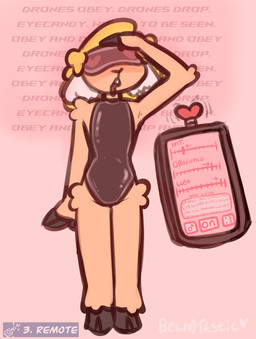 anthro bodily_fluids clothing control_panel controlled controller drone dronesuit dronification drooling fingers heart_symbol hip_tuft hooved_fingers hooves hypnosis hypnotic_device hypnotic_visor latex latex_clothing male mind_control open_mouth remote_control saliva simple_background solo text tuft visor bean0tastic hypnovember2025 beanie_(bean0tastic) bovid caprine mammal sheep digital_drawing_(artwork) digital_media_(artwork) english_text hi_res warm_colors